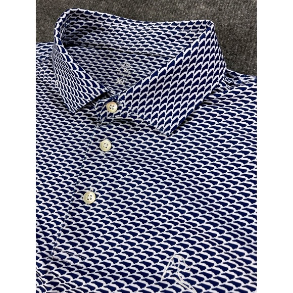 Rhoback Mens XL Golf Polo Shirt Blue White Pattern Short Sleeve - Picture 1 of 11